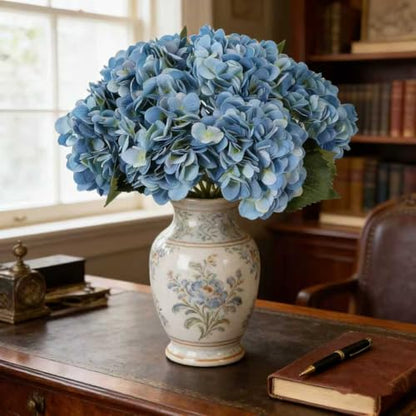 Kimura's Cabin 6pcs Hydrangea Artificial Flowers Silk Faux Hydrangeas,Blue | Hydrangea with Stems Fake Flower,Wedding Bouquets Arrangement,Home Table Centerpieces,Baby Shower Party Decor Vase Filler - color: Lake Blue
