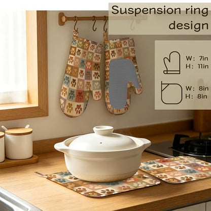 Cute Cat Paw Oven Mitts and Pot Holders Set of 4, Heat Resistant Non Slip Kitchen Gloves Hot Pads, Chef Cooking Baking Gifts for Women Bakers, Kitchen Gifts for Cooking Lover Cooks Mom - color: Cute Cat Paw