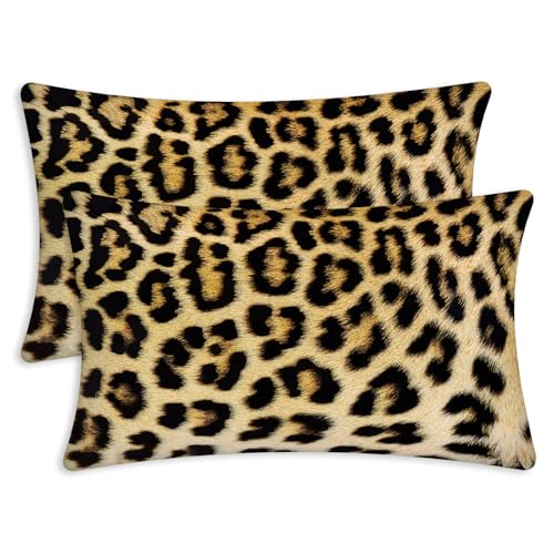 Cheetah Throw Pillow Covers 12X20 Set of 2, Leopard Lumbar | Soft Decorative Throw Pillows for Couch Bed, Rectangle Washable Animal Print Pillow Cases for Sofa Bedroom Living Room Dorm - color: Cheetah, size: 20" x 12" (Pack of 2)
