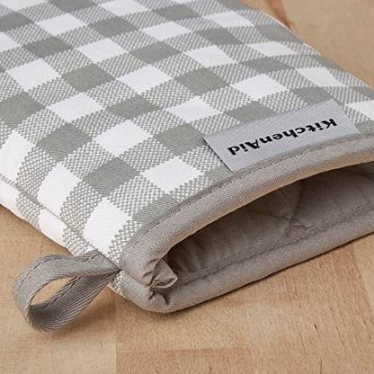 KitchenAid Gingham Mini Oven Mitt 2-Pack Set, Grey, 5.5"x8" - color: Gray