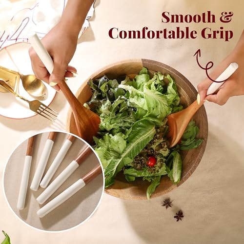 Folkulture Premium Wooden Spoons for Cooking,Kitchen Utensils Set of 5(12") | Smooth Finish, Soft, Comfort, Durable, Non Toxic, Non Stick, Acacia Wooden Spoons, Cooking Gifts for Women,Kitchen Essentials - color: White