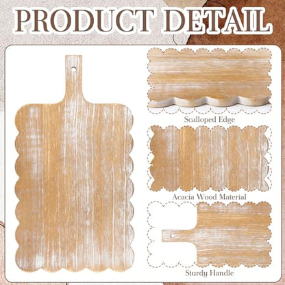 Sintuff Large Acacia Wood Scallop Cutting Board 18 x 10 Wooden Dinner Plate Scalloped Wood Tray Decorative Pastry Dishes for Kitchen Cake Bread Baking Cheese Display
