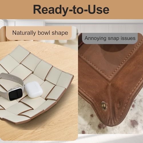 Valet Tray PU Leather Key Bowl for Men Women Entryway Table Nightstand Catchall EDC Dump Tray for Wallet, Keys, Jewelry Men's Gift - Coffee & White, 9.8" L x 9.8" W x 2" H - color: Coffee + White