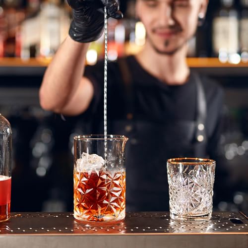 24 Oz Cocktail Mixing Glass Stirring Glasses for Whiskey Cocktail Mixing Shaker Glass Martini Old Fashioned Crystal Bar Set 700ml 2PCS - style: Lattice/ Ice Flowers