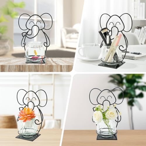 Desktop Glass Planter Hydroponics Vase, Planter Round Vase with Holder for Home Decoration, Modern Creative rabbit Plant Terrarium Stand, Scindapsus Container | Planter Round Vase with Holder for Home Decoration, Modern Creative Terrarium Stand, Great for