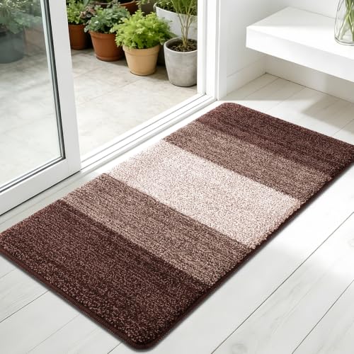 Kitinjoy Indoor Outdoor Door Mat, 45x27 Non-Slip Dirt Trapper Doormats | Brown Low-Profile Washable Inside Entrance Front Floor Mat, Sturdy Soft Entry Striped Doormats for Entryway - color: Brown, size: 45'' X 27''