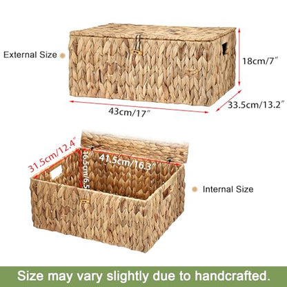 Water Hyacinth Storage Baskets Large Wicker Basket with Lid Woven Decorative Box for Shelf Pantry Laundry, Home Organizer, 17x13.2x7 Inch - size: 17"L x 13.2"W x 7H