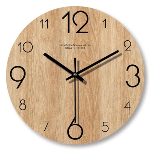 12 inch Vintage Wood Grain Simple Wall Clocks Silent Creative Living Room Decoration Wall Clock Modern Home Kitchen Wall Decor Clocks (E) - color: E