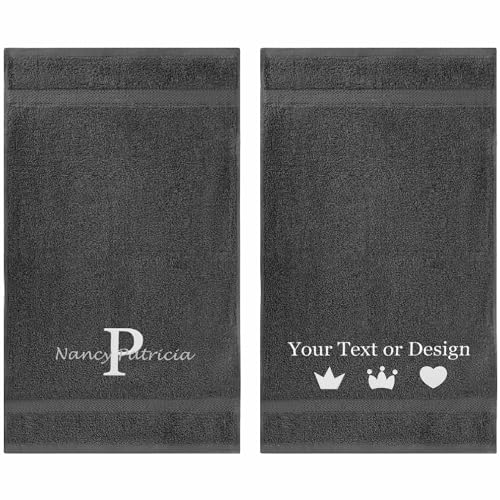 Personalized Passion Towels Set with Embroidered Name, Monogram - 2 Pack Highly Absorbent & Super Soft Turkish Cotton Hand Towels for Spa, Gym, Pool & Hotels - 16"x27" - Charcoal - color: Charcoal, size: 2 Pack Hand Towels (16"x27")