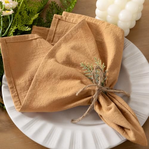 Cloth Napkins Summer Washable Reusable Linen Wedding Party Home Table Decor | Caramel Set of 20 Bulk Cotton Napkins 17"x17" Bridal Baby Shower Birthday Kitchen Dining Table Decorations - color: Caramel, size: 17" x 17" (Set of 20)