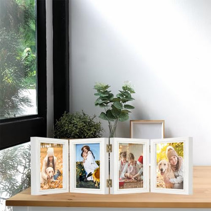 POILKMNI 5x7 In Four Picture Frame 4 Hinged Photo Frame with 4 Openings | Natural Wood Foldable Photo Frame High Definition Acrylic for Mothers Day Father's Day Christmas Gift, Family Picture, White - color: White, size: 5x7