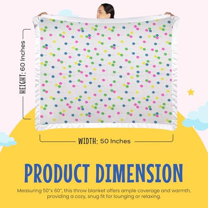 Thermal Knit Throw Blanket Satin Trim Pastel Balloon 50"x60" | Adult throw blanket with soft lightweight waffle knit design, satin trim & breathable layer for couch, bed & living room use. - color: Pastel Balloon Multi - Satin Trim