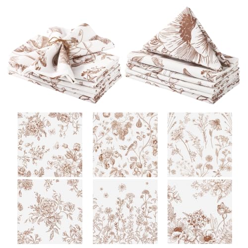 Kochorie 12 Pieces Fall Floral Cloth Napkins, 18 x 18 Inch Brown Reusable Soft Fabric Napkins, Autumn Table Dinner Napkin for Fall Thanksgiving Tea Party Holiday Home Kitchen Wedding Restaurant - color: Brown