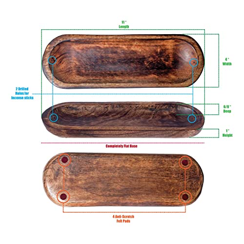 Wood Double Incense Sticks Holder Burner - Large Ash Catcher Handmade Home Decor