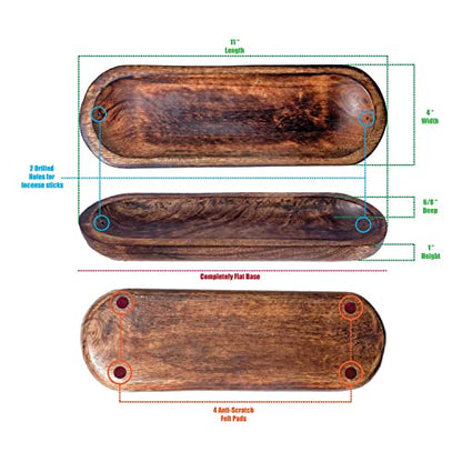 Wood Double Incense Sticks Holder Burner - Large Ash Catcher Handmade Home Decor