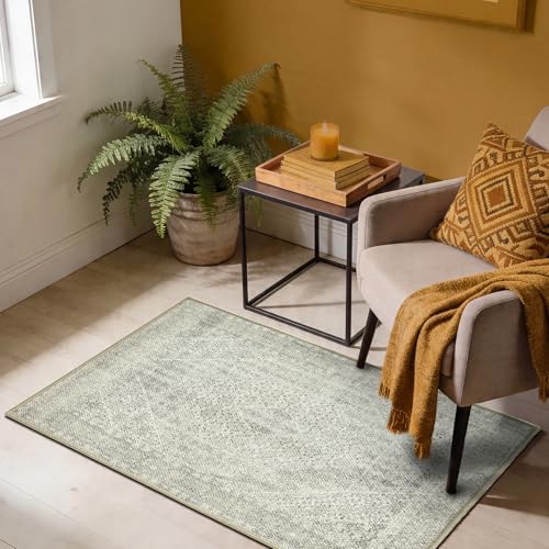 Keen Home Design 2x3 Rug - Machine Washable Entry Rug with Non-Slip Backing, Ideal for Enteryway, Kitchen, Bathroom, Laundry Room - Vintage, Easy Clean, Durable, Low Pile Rug - (2' x 3') - color: Dark Beige, size: 2' x 3' (Rectangular)