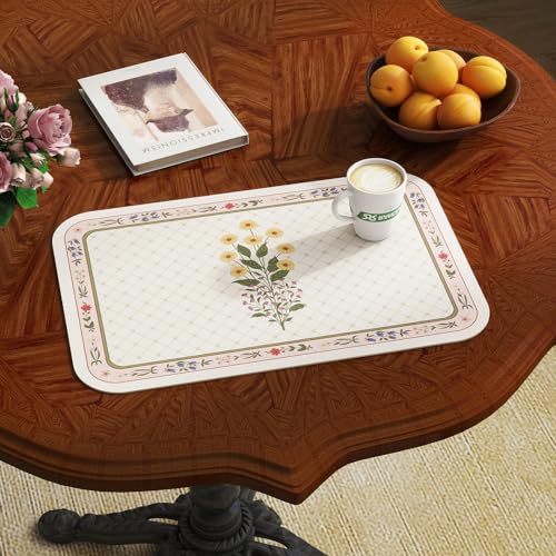 Vinyl Waterproof Placemats Set of 6 Rectangular,12"*17"-Bertina B | Wipeable Beautiful Print Place Mats,Stain Resistant,Heat Resistant,Everyday Meals,Kitchen,Dinning,Holiday,Decor - color: Bertina B