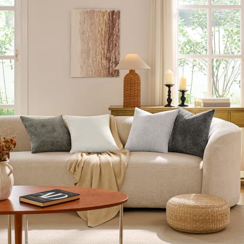 Textured Chenille Pillow Covers 20x20, Pack of 4, Light Brown | Thick Textured Chenille with Hidden Zipper - color: Neutral Gray, size: 20" x 20" (Pack of 4)