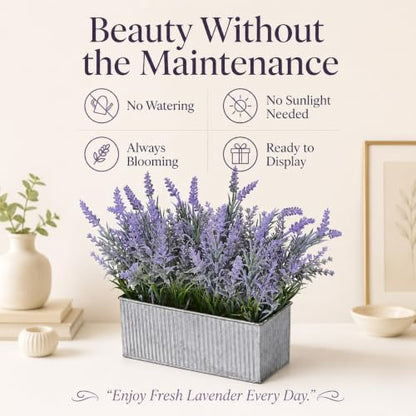 Artificial Lavender Flowers Potted Outdoor UV Resistant Fake Lavender for Window Sill Faux Lavender Plant for Farmhouse Home Bathroom Office Coffee Table Centerpieces Book Corner Shelf Indoor Decor