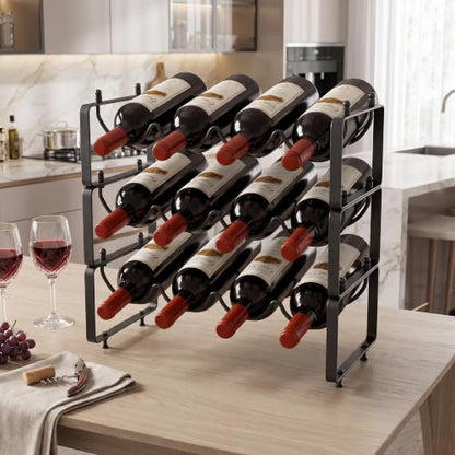 TONLEA Stackable Water Bottle Organizer Holder, Wine Rack,3-Tier 12 Bottles Wine Storage Cabinet Shelf, Wine Racks Countertop for Pantry,Kitchen