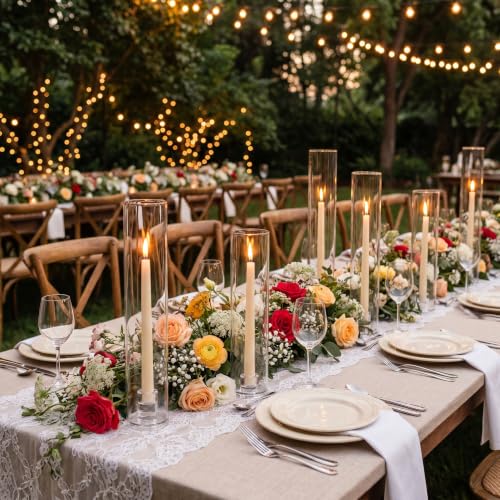 Hurricane Taper Candle Holder Thickened Cylinder Covers | with Candlestick Holders Set of 6 Centerpiece for Wedding Dining Table - size: With Hurricane
