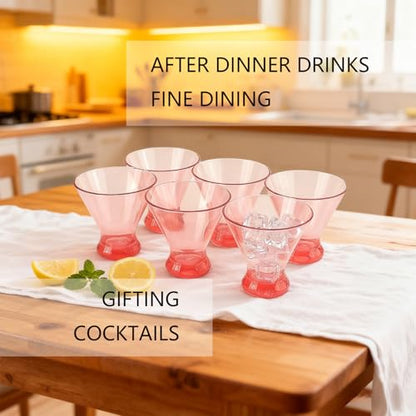 Set of 6 Stemless Martini Acrylic Glasses 9 oz, Heavy Base Stable Cocktail/Juice/Red Wine Glasses,Plastic Drinking Tumbler, Fits Ice Cream/Milkshakes,Ideal for Home Party(Pink) - color: Pink