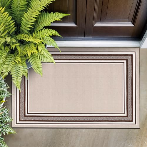 Beverly Rug Non Slip Area Rugs 2x3 Modern Bordered Non Skid Rubber Backing Soft Entryway Rug for Living Dining Room Easy to Clean Non Shedding Kitchen Bedroom Indoor Carpet 2 x 3 Beige-Brown - color: Beige-brown, size: 2' x 3' (Rectangular)