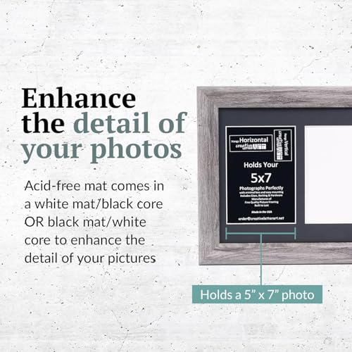 Creative Letter Art 2 Opening Driftwood Picture Frame with Glass to hold 5 by 7 inch Photographs including 10x12-inch Black Mat Collage - color: 2 opening, size: Driftwood w/ Black