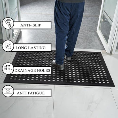 A1 Home Collections Anti Fatigue Mat, 0.6" Thick Heavy Duty Rubber Floor Mat with Drainage Holes - Non-Slip Kitchen, Bar & Restaurant Mat, 32x47 in (2 Pack) - size: 2 Pack - 47"L x 32"W x 0.6"Th