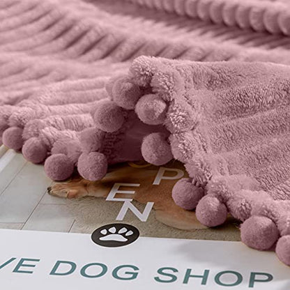 DISSA Fleece Blanket Throw Size – 51x63, Pink – Soft, Plush, Fluffy, Fuzzy, Warm, Cozy – Perfect Throw for Couch, Bed, Sofa - with Pompom Fringe - Flannel Blanket Throw Blanket - color: Pink, size: 51x63"