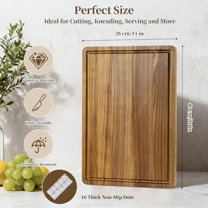 Teak Cutting Board for Kitchen - Teak Wood Chopping Board with Handle & Juice Groove, Heavy-Duty Hardwood Cutting Boards Wooden Butcher Block for Meat, Fish, Vegetables, Fruits