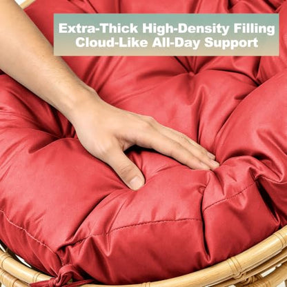 ARTPLAN Round Papasan Chair Cushion Tufted Swing Seat Pad with Ties,Red | 47"x47"x4"tufted round chair cushion, polyester cover&fluffy fiber fill, fixed ties fit papasan, swing&wicker indoor chairs - color: Red