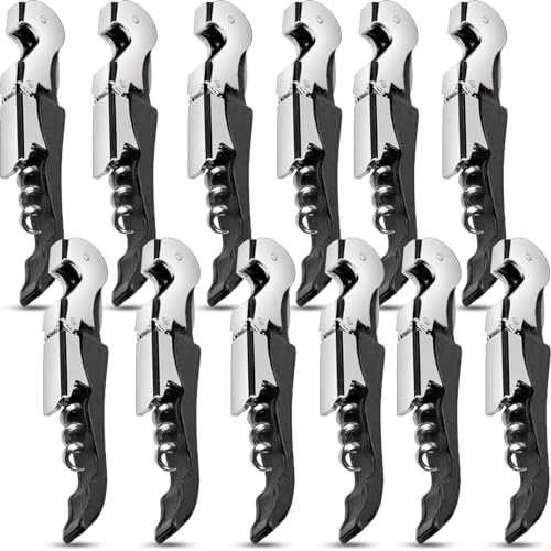 12 Pieces wine key wine opener Professional Waiter Corkscrews Stainless bottle opener Fold Serrated Foil Cutter Key for Family, Company Party,Bars,Restaurants(black) - color: Black, size: 12