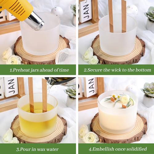 CONNOO 6 Pack 16oz Frosted Wide Mouth Glass Candle Jars | Come with Bamboo Lids, Sticky Warning Labels, Candle Wick Kit for Candle Making - color: 6 Pack-Matte Frosted