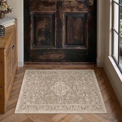 2x3 Taupe Vintage Distressed Washable Area Rug for Entryway | Low Pile, Non Slip, Vintage Distressed, Soft Indoor Rug for Entryway, Kitchen, Bathroom, Door Mat, Home Decor - color: C| Taupe, size: 2' x 3' (Rectangular)