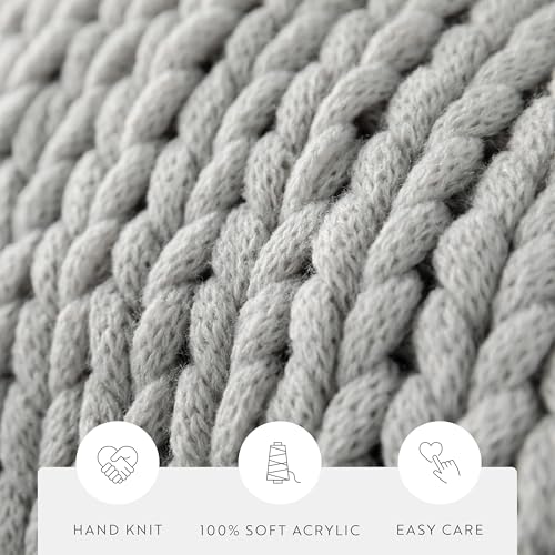 Merit Linens Chunky Knit Throw Blanket - One Size Light Gray - color: Chunky Hand-knit Light Gray