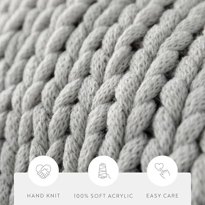 Merit Linens Chunky Knit Throw Blanket - One Size Light Gray - color: Chunky Hand-knit Light Gray