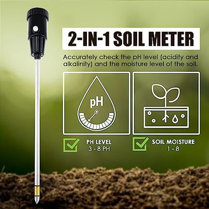 2-in-1 Soil PH Meter Digital Soil pH Moisture Sensor Meter | 295mm Long Electrode Ph Checker and Humidity Test Gardening Tool Kits for Plant, Indoor & Outdoor Plants, Garden, Lawn, Farm
