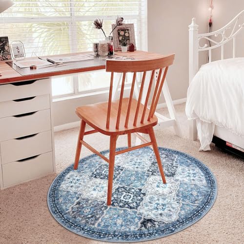 KILOCOCO Washable 3ft Circle Round Rug, 3x3 Non-Slip Soft Circular Area Rugs - color: Blue/Multi, size: 3' (Round)
