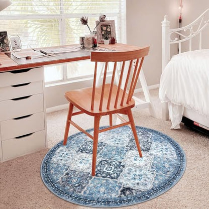 KILOCOCO Washable 3ft Circle Round Rug, 3x3 Non-Slip Soft Circular Area Rugs - color: Blue/Multi, size: 3' (Round)