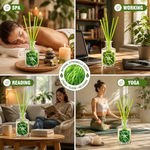 STRN Lemongrass Reed Diffusers, Summer Citronella Reed Diffuser Set, 200ML | Refreshing Scent Diffuser for Indoor & Outdoor, Bathroom, Bedroom, Office