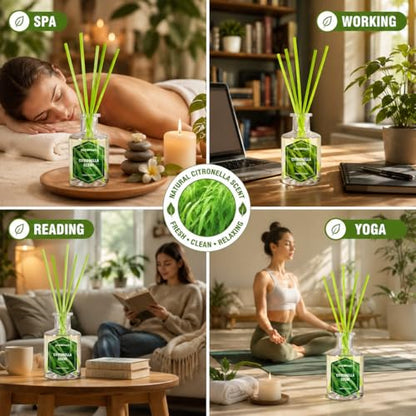 STRN Lemongrass Reed Diffusers, Summer Citronella Reed Diffuser Set, 200ML | Refreshing Scent Diffuser for Indoor & Outdoor, Bathroom, Bedroom, Office