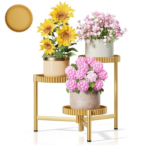 Stand Plants, 3 Tier Metal Corner Plant Stands for Outdoor Indoor, Heavy Duty Flower Pot Stands for Multiple Plants, Decoration Floding Tall Display Racks for Patio Garden -GoldFloroma - color: GoldFloroma, size: 3-tiers
