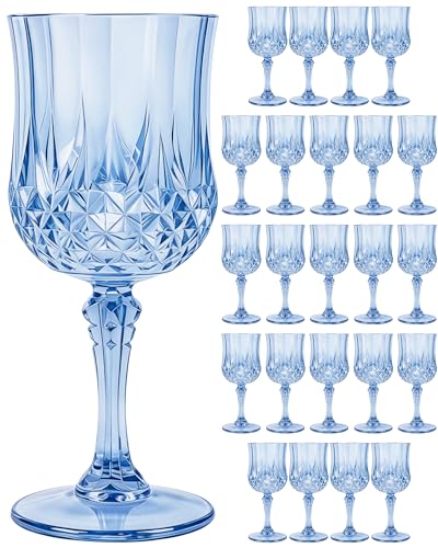 24PCS Blue Plastic Wine Glasses 7oz Acrylic Goblets Unbreakable | Shatterproof, Reusable & Disposable, Vintage Drinking Glasses with Stem, for Wedding Outdoor Dinner Party Bridal Shower - color: Blue