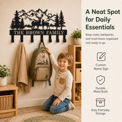 Personalization Deer Mountain Metal Key Holder custom Wall Mount Key Holder for Wall Rustic Cabin Decor Key Rack Hooks Hanger Woodland Wildlife Wall Art Entryway Organizer Housewarming Hunting Gifts - size: Small, style: Custom