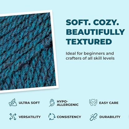 Mary Maxim Titan Bulky Yarn, Weight 5 Acrylic, Chunky Yarn for Crocheting and Knitting, Ideal for Thick, Soft Blankets, Throws, and Graph Style Sweaters, 80 Yards - Teal Heather - 1 Skein - color: Teal Heather