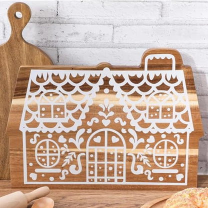 Christmas Gingerbread House Cutting Board Acacia Wood Serving Board Wooden Serving Platter Tray Cheese Fruit Bread Christmas Holiday Xmas Kitchen Decoration - style: Christmas Gingerbread House