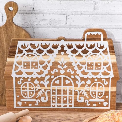 Christmas Gingerbread House Cutting Board Acacia Wood Serving Board Wooden Serving Platter Tray Cheese Fruit Bread Christmas Holiday Xmas Kitchen Decoration - style: Christmas Gingerbread House