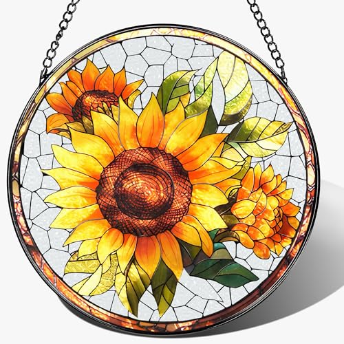8-Inch Stained Glass Ornament, Stained Glass Window Hanging, Suncatcher Window Hanging, Home Decor, Sunflower Ornament | Mother's Day, Christmas, Birthday | Gifts for Flower Lovers, Mom & Friend - color: Sunflower