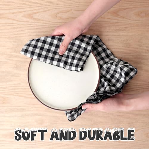 HunnmingRe Matte Black Kitchen Towels Set of 2, 100% Cotton Ruffled Gingham Dish Towels 18"x28" Tea Cloths Classic Plaid Pattern for Farmhouse Charm, Drying Dishes, Entertaining Guests - color: Matte Black, style: Gingham